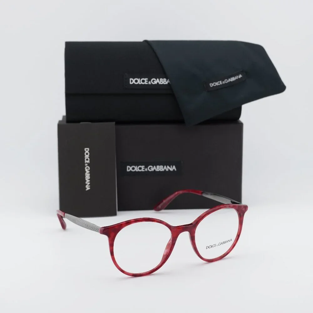 Dolce & Gabbana DG3292 3175 Round Eyeglasses 50mm - Cherry Havana/Ruthenium